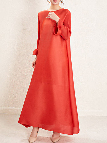 Vestidos maxi de cuello redondo de color sólido plisado plisado