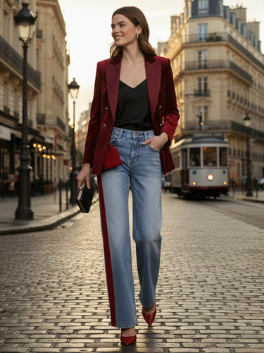 Wide Leg Bow-Embellished Contrast Color Jean Pants Bottoms