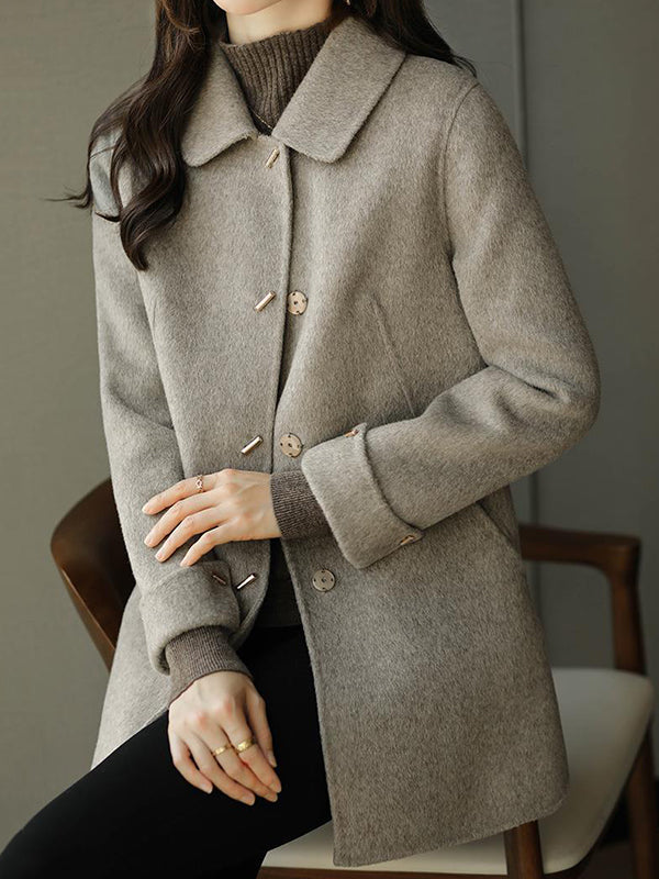 Women's Coats Buttoned Lapel Long Sleeve Woolen Coat