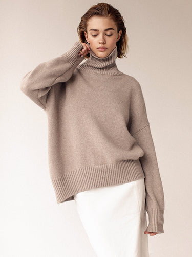 Maniche lunghe casual sciolte top maglione ad alto collo alto