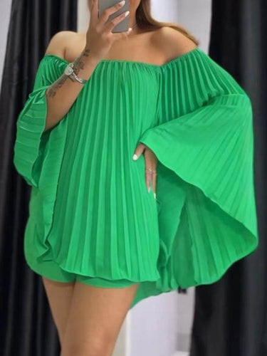 Mangas de batwing suelta color sólido plisado