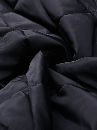 1720268 Long Sleeves Loose Plaid Quilted Solid Color Split-Joint Tied Collarless Outerwear Padded Coat