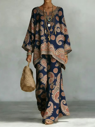 1781557 High Waisted Loose Contrast Color Printed Pants Trousers