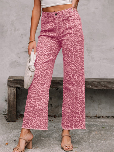1776941 Bas de pantalon en jean taille haute avec poches léopard