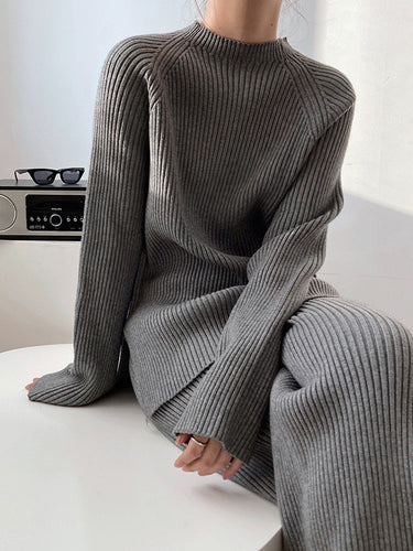 Städtische losen soliden solide Splits-Pullover- und Weitbeinhosen-Anzüge