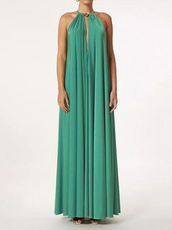 Sleeveless Solid Color Deep V-Neck Maxi Dresses – Uoozee official