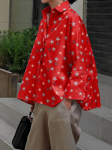 1782723 Batwing Sleeves Long Sleeves Buttoned Contrast Color Printed Lapel Blouses&Shirts Tops