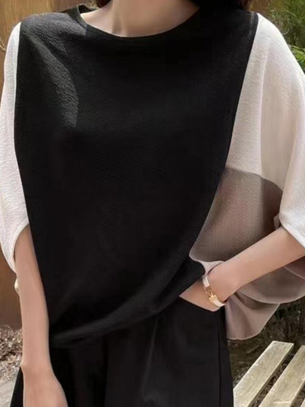 Loose Black Solid Cozy Cotton T Shirts Batwing Sleeve TD025