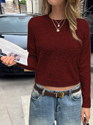 1731830 Long Sleeves Solid Color Split-Joint Round-Neck Pullovers Sweater Tops