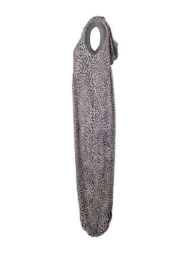 Hoog getailleerde losse contrasterende kleur luipaard geplooide zakken Split-joint ritssluiting Enkelbandjes met capuchon Jumpsuits