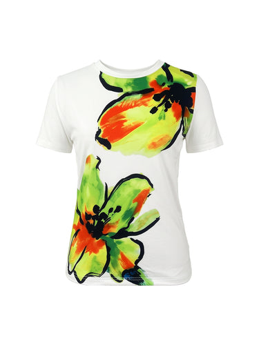 T-shirts met korte mouwen, bloemenprint en ronde hals