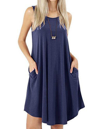 1511255 Loose Pockets Sleeveless Solid Color Spaghetti-Neck Mini Dresses