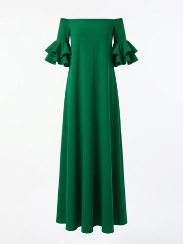 Vestidos maxi soltos com meia manga e cor sólida fora do ombro