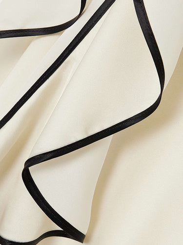 1439246 Loose Contrast Color Falbala Flower Print Hollow Zipper Maxi Dresses