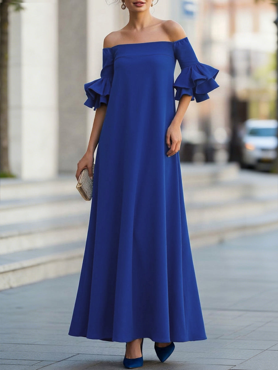 Half Sleeves Loose Solid Color Off-The-Shoulder Maxi Dresses – Uoozee official