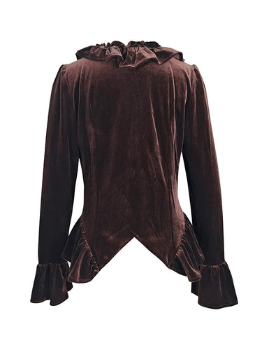 Elasticated Waist Flared Sleeves Buttoned Pleated Ruffled Solid Color Split-Joint Deep V-Neck Blouses&Shirts Tops