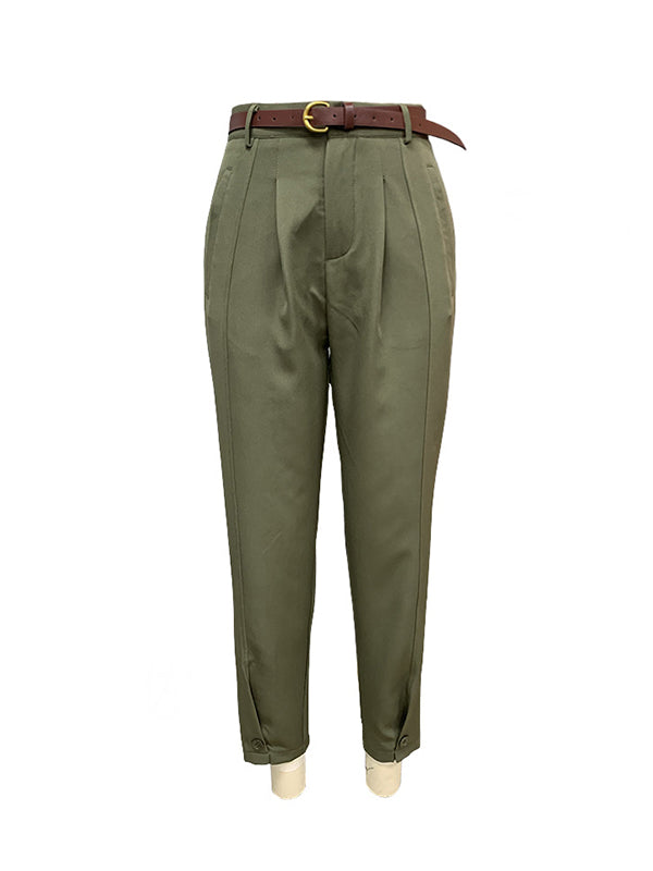 No Belt Solid Color High Waisted Loose Trousers Suit Pants
