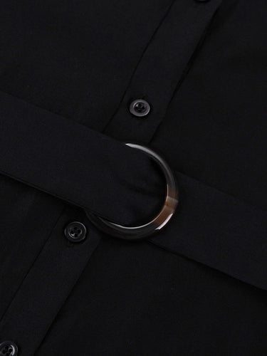 1740912 Bodycon Elasticated Waist Belted Buttoned Layered Solid Color Split-Joint Mini Dresses Shirt Dress