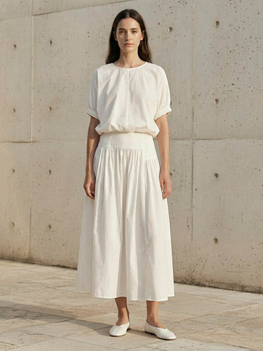 1757760 High Waisted Loose Asymmetric Pleated Solid Color Split-Joint Skirts Bottoms