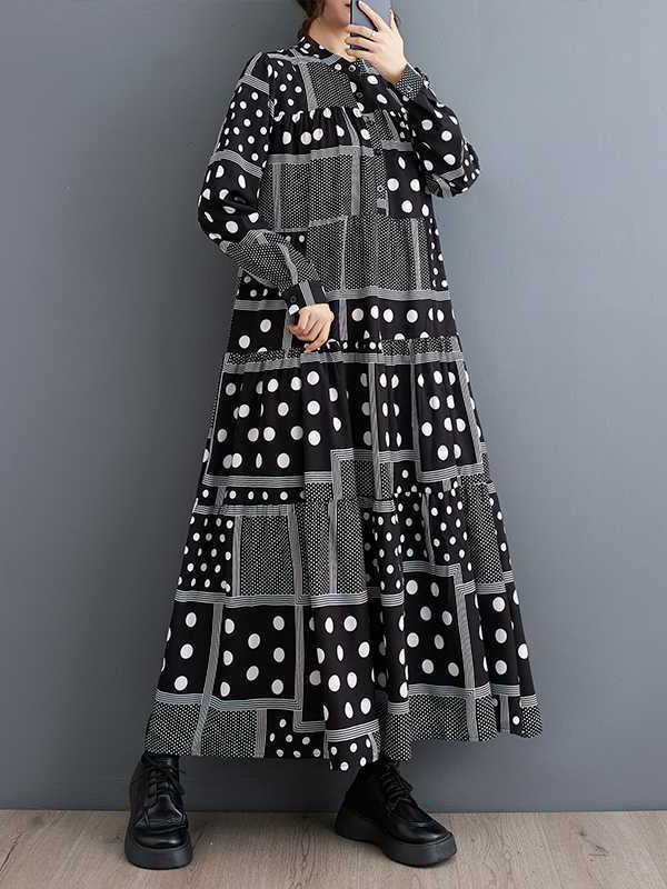 Polka-Dot Split-Joint A-line Loose Off-the-shoulder Midi Dresses