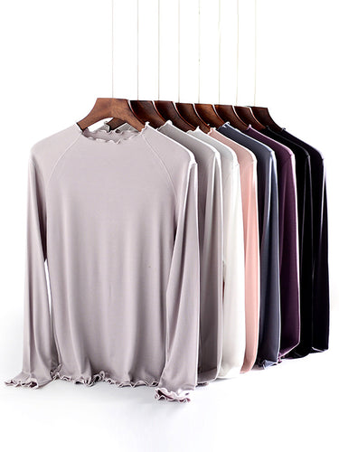 7色固体長袖のTシャツトップ