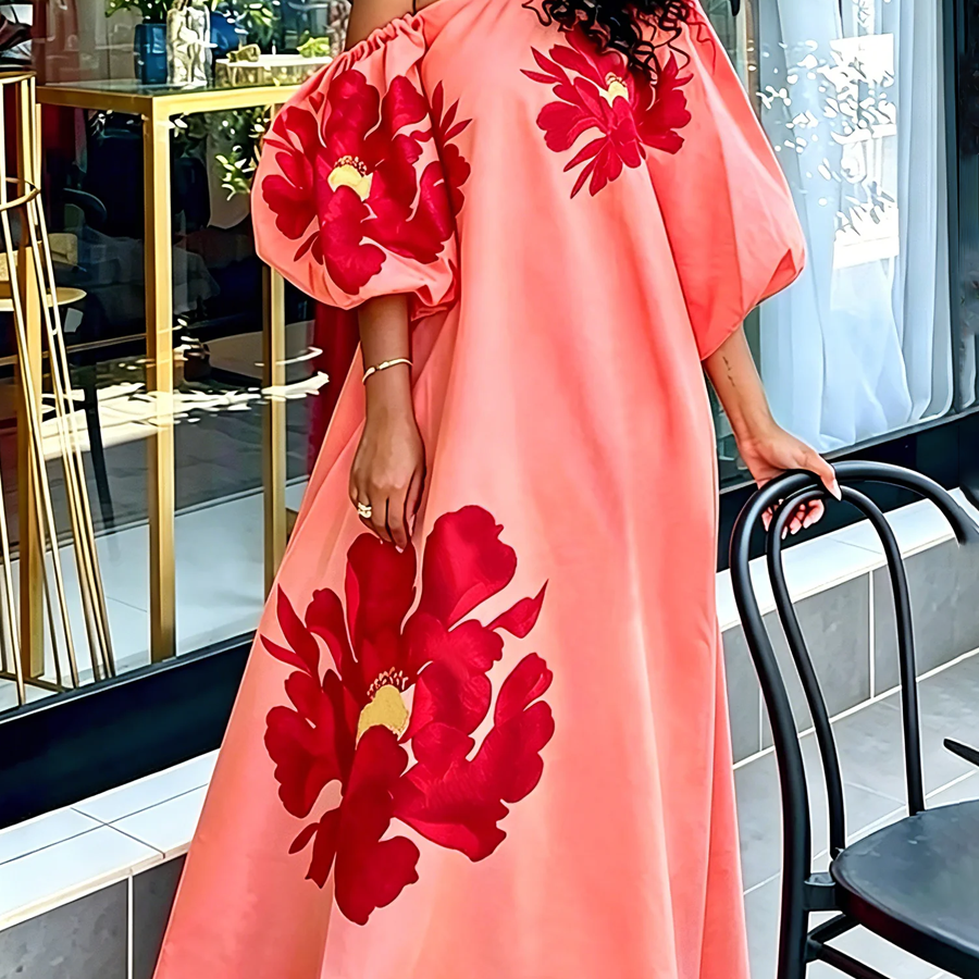 Puff Sleeves Three-Quarter Sleeves Contrast Color Elasticity