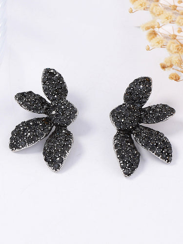 1715952 Flower Shape Geometric Rhinestone Shiny Earrings Accessories