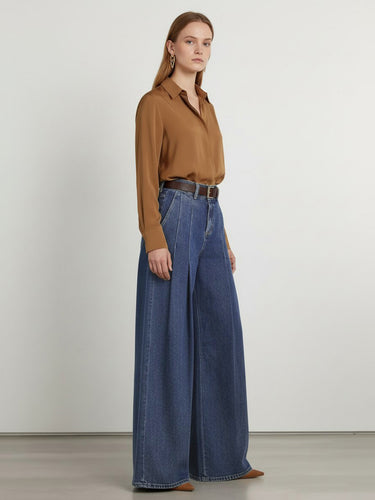 Elasticated Waist High Waisted Belted Pleated Pockets Solid Color Split-Joint Pants