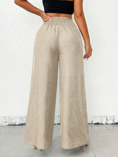 1780434 High Waisted Loose Elasticity Solid Color Pants Trousers
