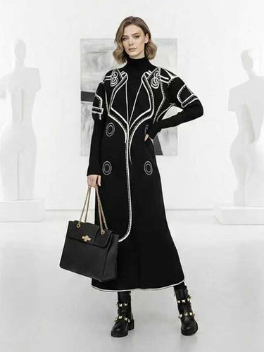 False Two Long Sleeves Print Half Turtleneck Midi Dresses Sweater Dresses