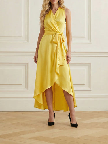 high low dress loose High-Low Loose Flower Print Split-Joint V-Neck Maxi Dresses