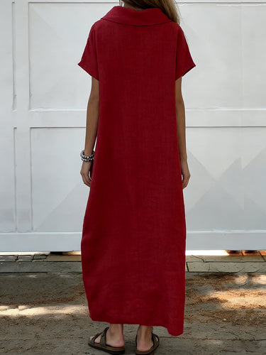 1758349 Loose Short Sleeves Solid Color Round-Neck Maxi Dresses