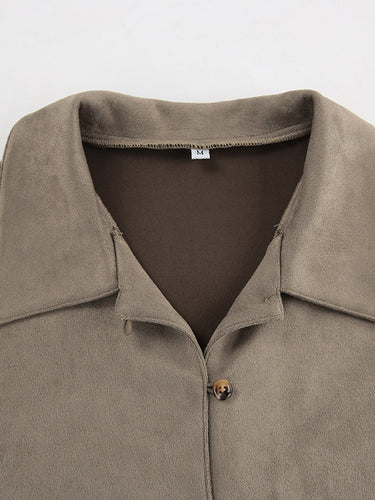 1742235 Long Sleeves Loose Buttoned Solid Color Split-Joint Lapel Blouses&Shirts Tops Outerwear