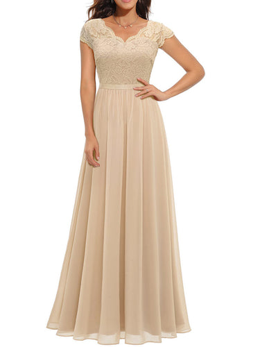 1764937 Vestidos maxi com decote em V e cintura alta, plissados ​​e transparentes, cor sólida