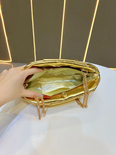 1739578 Chains Pleated Solid Color Zipper Evening Bags & Clutches Shoulder Bags