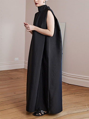 Loose Solid Color High Neck Maxi Dresses