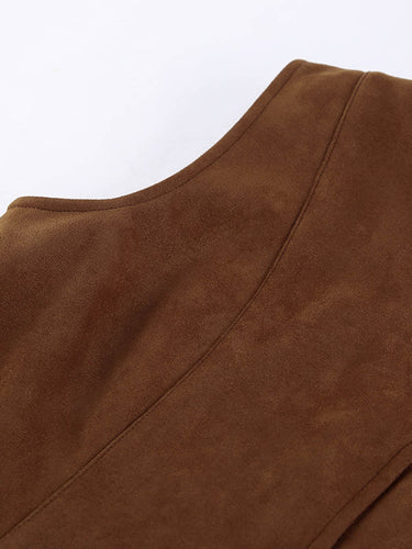 1739838 Loose Sleeveless Buttoned Solid Color V-Neck Vest Outerwear Waistcoat