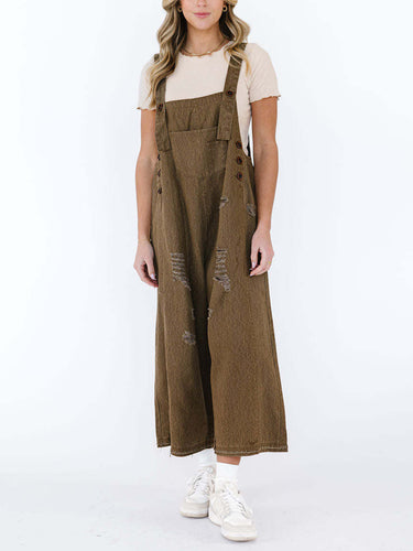 1783223 Cropped Wide Leg Buttoned Pockets Solid Color Adjustable Straps Overalls
