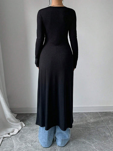 1715678 Long Sleeves Skinny Buttoned Solid Color Split-Front V-Neck T-Shirts