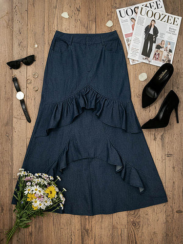 Bodycon High Waisted Ruffled Solid Color Split-Joint Skirts Bottoms