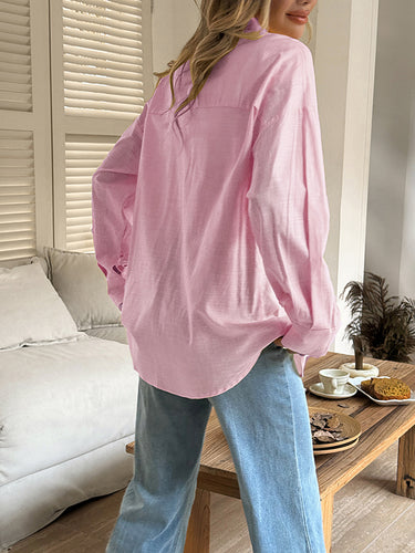 1730726 Long Sleeves Loose Buttoned Solid Color Lapel Blouses&Shirts Tops