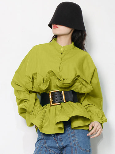 Eleganti maniche lunghe sciolte abbottonate flabala a colori solidi camicette e camicie camicette e camicie