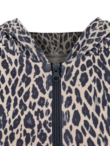 Hoog getailleerde losse contrasterende kleur luipaard geplooide zakken Split-joint ritssluiting Enkelbandjes met capuchon Jumpsuits