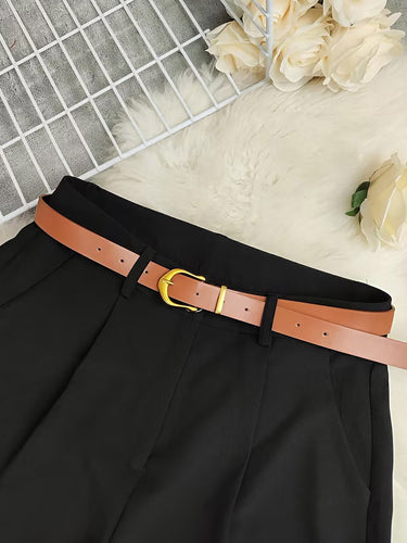 1752987 Hoog getailleerde losse riem effen kleur shorts pak broek