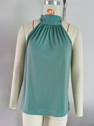 1499325 Loose Sleeveless Bow-Embellished Solid Color High Neck Tank Top