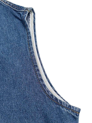 Hoch taillierte, ärmellose, plissierte Taschen, einfarbige Overalls mit Reißverschluss und Rundhalsausschnitt