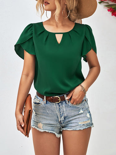 Mangas cortas sueltas Camisetas de cuello redondo de color sólido hueco
