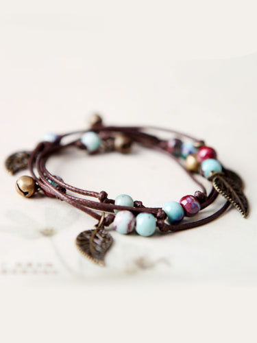オリジナルナショナルハンドメイド7色セラミックビーズ合金リーフブレスレット
