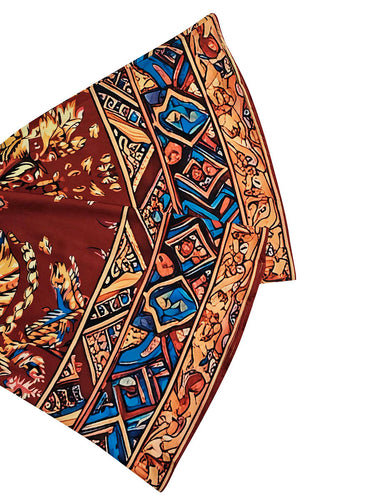 Vestidos midi holgados de manga larga con cuello alto y estampado de colores contrastantes 