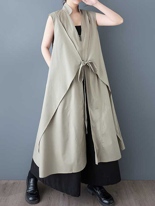 Long Sleeves Loose Pleated Split-Joint Tied Waist Lapel Midi Dresses Shirt Dress main image 1
